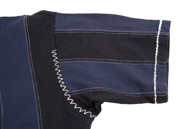 イッセイミヤケ メンISSEY MIYAKE MEN ストライプ切替ステッチデザインポロシャツ 紺黒3 K-124431_008