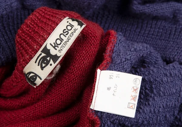 カンサイ インターナショナルKansai INTERNATIONAL 幻獣刺繍バイカラーニットセーター エンジ紫M位 K-124440_013