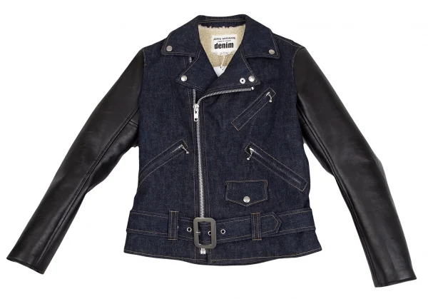 ジュンヤワタナベ コムデギャルソン デニムJUNYA WATANABE COMME des GARCONS denim シンセティックレザー切替デニムボアライダースジャケット 紺黒S K-124491_002