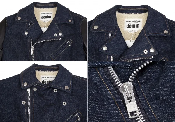ジュンヤワタナベ コムデギャルソン デニムJUNYA WATANABE COMME des GARCONS denim シンセティックレザー切替デニムボアライダースジャケット 紺黒S K-124491_003