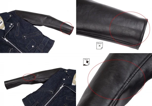 ジュンヤワタナベ コムデギャルソン デニムJUNYA WATANABE COMME des GARCONS denim シンセティックレザー切替デニムボアライダースジャケット 紺黒S K-124491_005