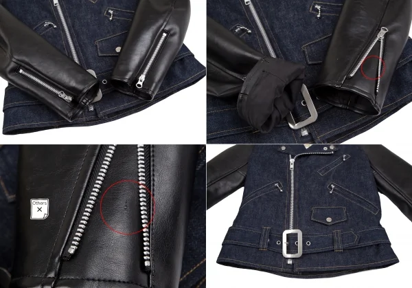 ジュンヤワタナベ コムデギャルソン デニムJUNYA WATANABE COMME des GARCONS denim シンセティックレザー切替デニムボアライダースジャケット 紺黒S K-124491_006