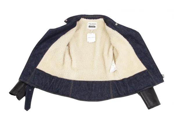 ジュンヤワタナベ コムデギャルソン デニムJUNYA WATANABE COMME des GARCONS denim シンセティックレザー切替デニムボアライダースジャケット 紺黒S K-124491_009