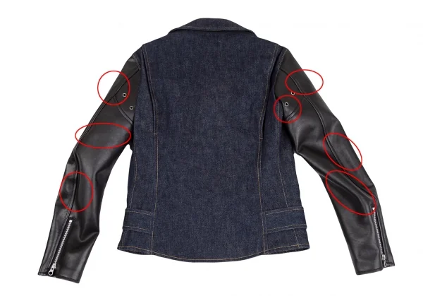 ジュンヤワタナベ コムデギャルソン デニムJUNYA WATANABE COMME des GARCONS denim シンセティックレザー切替デニムボアライダースジャケット 紺黒S K-124491_010
