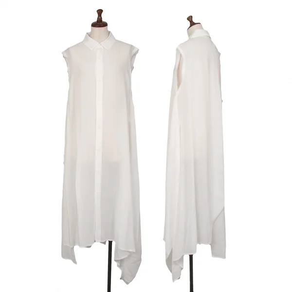 ビーヨウジヤマモトB Yohji Yamamoto 裁ち切りインサイドアウトノースリーブシャツワンピース 白3 K-124498_001
