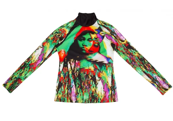 Jean-Paul GAULTIER FEMME Face Printed Neck Button T Shirt K-124503_002