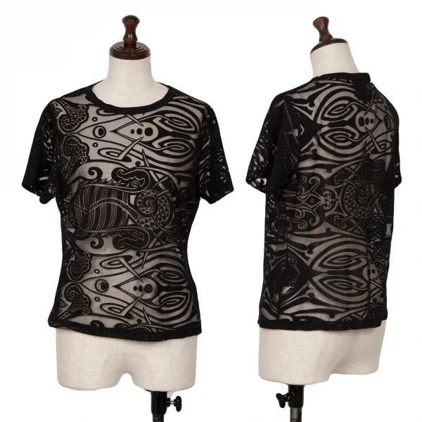 Jean Paul GAULTIER CLASSIQUE Tribal See-through T-shirt Black 40 K-124508_001