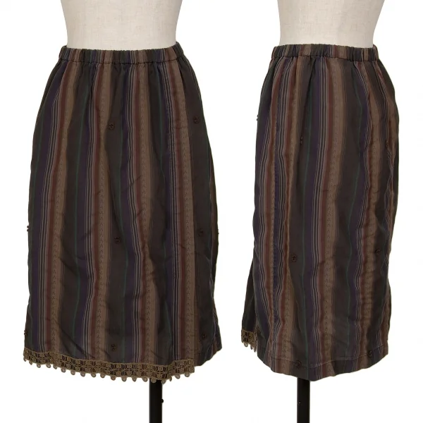 ISSEY MIYAKE HaaT Lace Pasted Stripe Skirt Charcoal XS-S K-124601_001