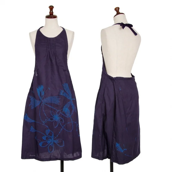 ISSEY MIYAKE HaaT Floral Embroidery Apron Skirt Navy 1-2 K-124602_001