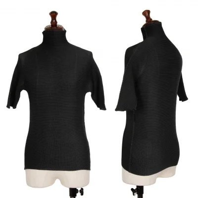 Unbranded Stretch Pleats Turtleneck 3/4 Sleeve T Shirt