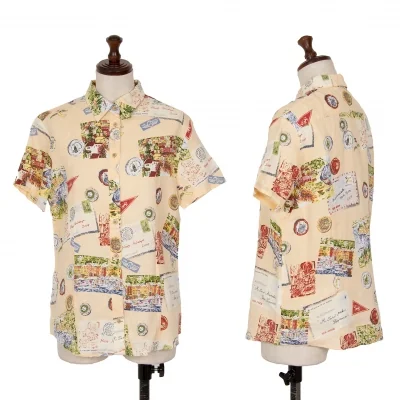 Mademoiselle NON NON Linen Postcard Printed Short Sleeve Shirt