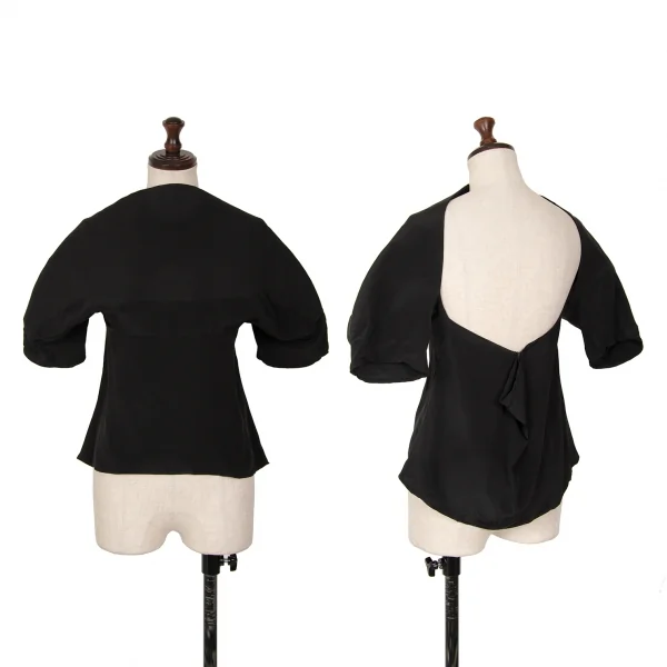 Yohji Yamamoto FEMME Silk Back Open Blouse  Black 1 K-124681_001