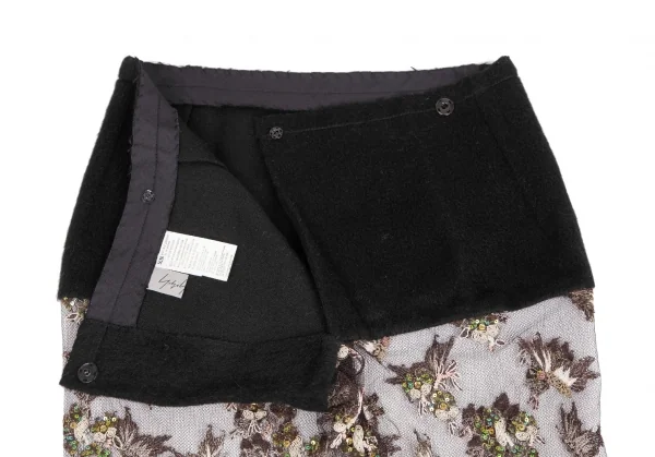 Yohji Yamamoto FEMME Embroidered Mesh Switching Skirt K-124682_010