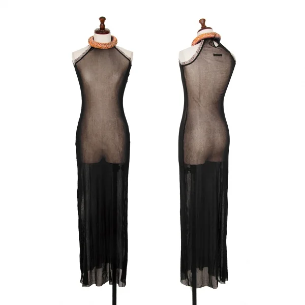 Unbranded Circle Neck Mesh Sleeveless Dress Black S-M K-124688_001