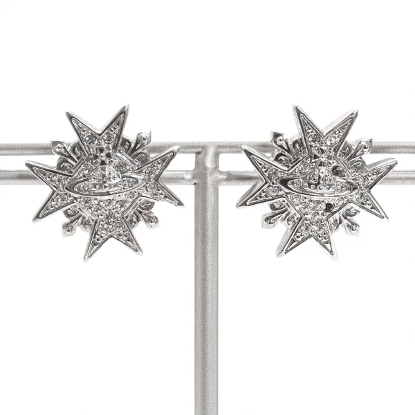 Vivienne Westwood Rhinestone Emblem Orb Earrings Silver  K-124705_001