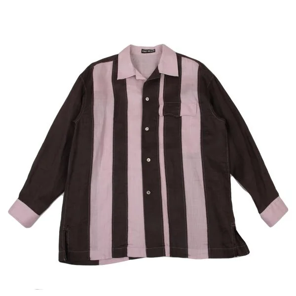 ISSEY MIYAKEMEN Outseam Stripe Switching Shirt Brown,Pink M K-124708_001