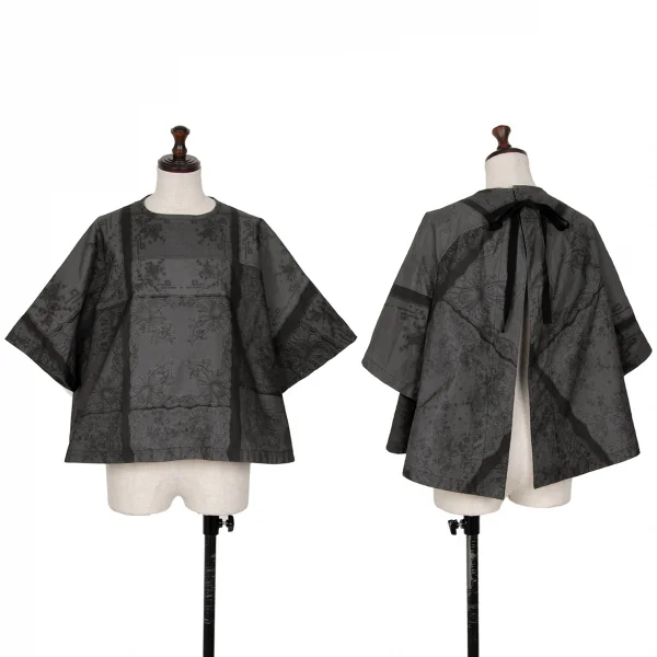 tao Lace Printed Back Open Blouse Grey S K-124736_001