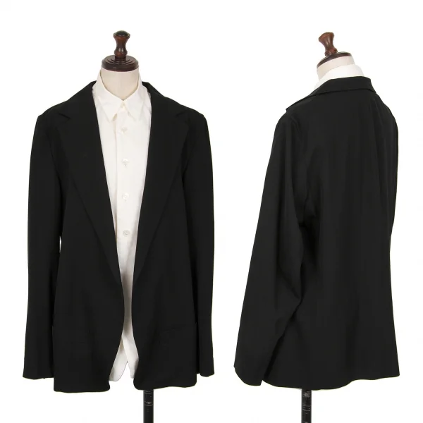 Y's Wool Gabardine Shirt Collar Layered Jacket Black 4 K-124824_001