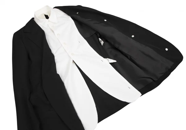 Y's Wool Gabardine Shirt Collar Layered Jacket K-124824_011