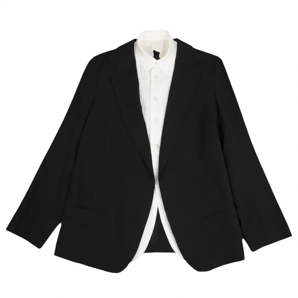 Y's Wool Gabardine Shirt Collar Layered Jacket K-124824_002