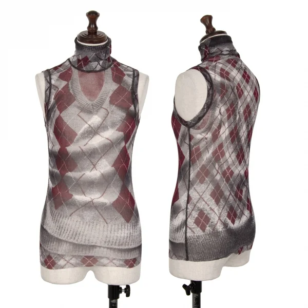 Jean-Paul GAULTIER MAILLE FEMME Argyle Sleeveless Shirt Grey,Red S K-124840_001