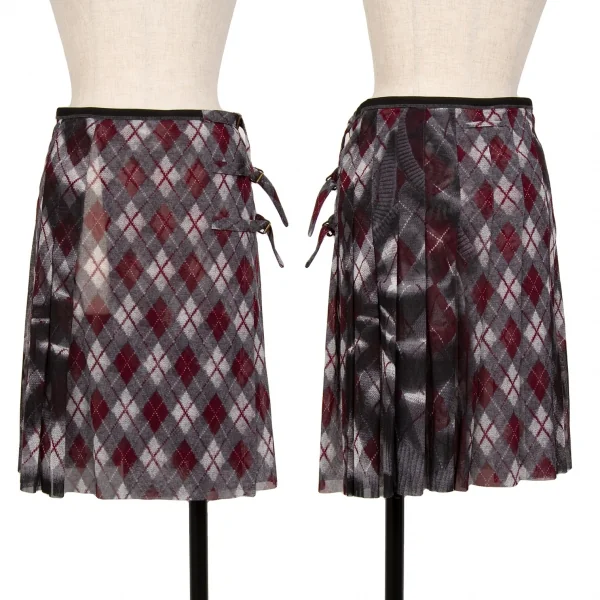 Jean-Paul GAULTIER FEMME Argyle Turtleneck Mesh Wrap Skirt Grey,Red 40 K-124846_001
