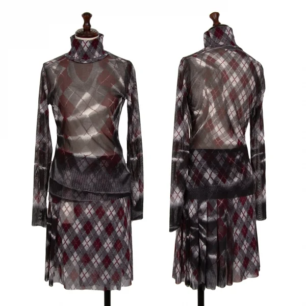 Jean-Paul GAULTIER FEMME Argyle Turtleneck T Shirt & Skirt Grey,Red 40 K-124847_001