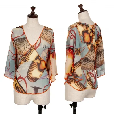 Jean-Paul GAULTIER FEMME Printed Mesh Scarf Sleeve T Shirt