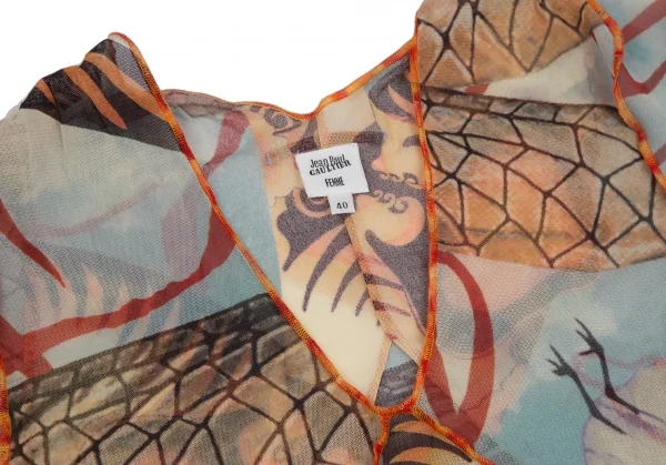 Jean-Paul GAULTIER FEMME Printed Mesh Scarf Sleeve T Shirt K-124848_004