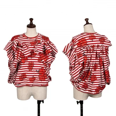 tao Floral Button Stripe Design Sleeveless Shirt