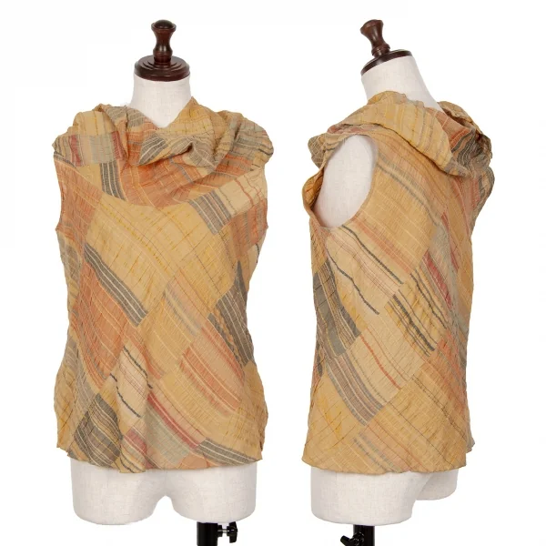 JURGEN LEHL Shirring Stripe Switching Sleeveless Shirt Orange M K-124922_001