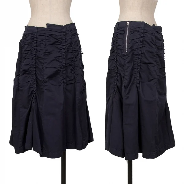 tricot COMME des GARCONS Cotton Linen Ruched Gathered Skirt Navy M K-124928_001