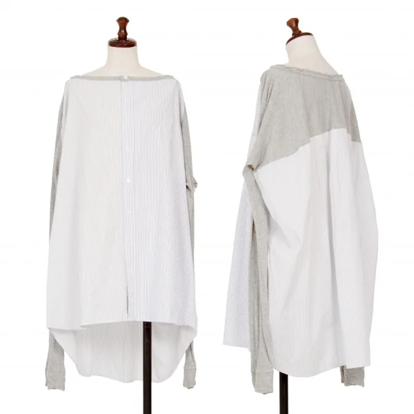 Y's Knit Switching Striped Shirt Grey,White,Blue 2 K-124959_001