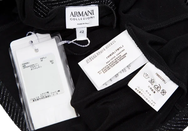 アルマーニコレツィオーニARMANI COLLEZIONI グリッターストライプフレンチスリーブTシャツ 黒42 K-124999_010