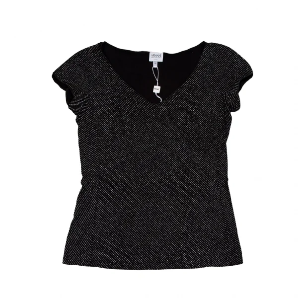 アルマーニコレツィオーニARMANI COLLEZIONI グリッターストライプフレンチスリーブTシャツ 黒42 K-124999_002