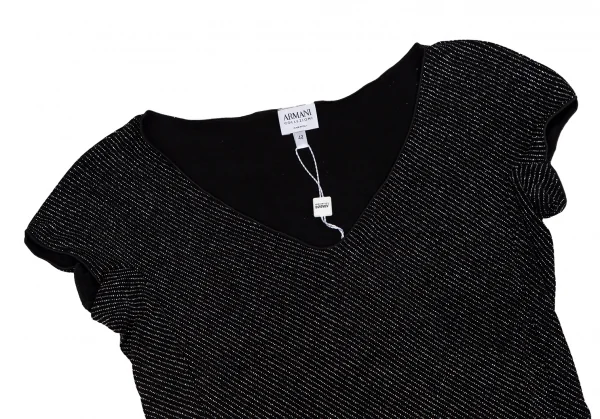アルマーニコレツィオーニARMANI COLLEZIONI グリッターストライプフレンチスリーブTシャツ 黒42 K-124999_003