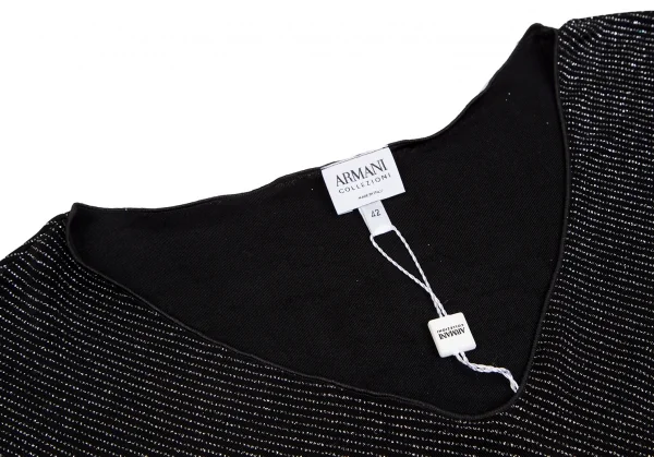 アルマーニコレツィオーニARMANI COLLEZIONI グリッターストライプフレンチスリーブTシャツ 黒42 K-124999_004