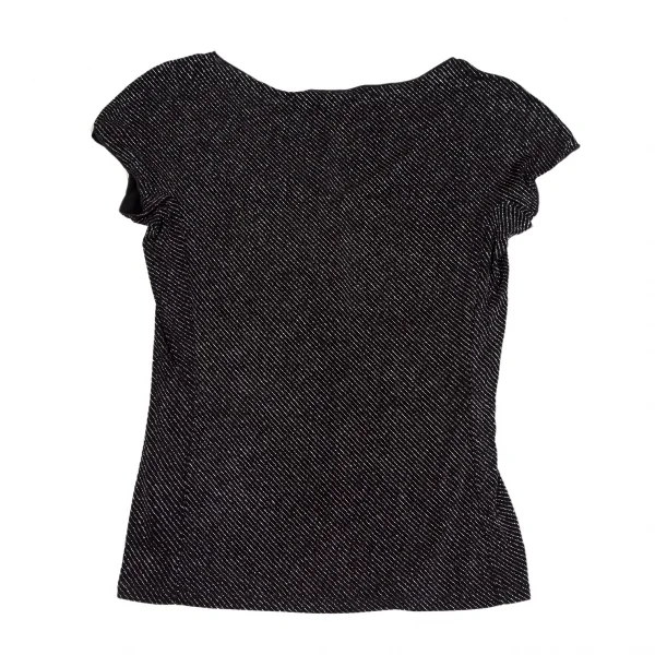 アルマーニコレツィオーニARMANI COLLEZIONI グリッターストライプフレンチスリーブTシャツ 黒42 K-124999_008