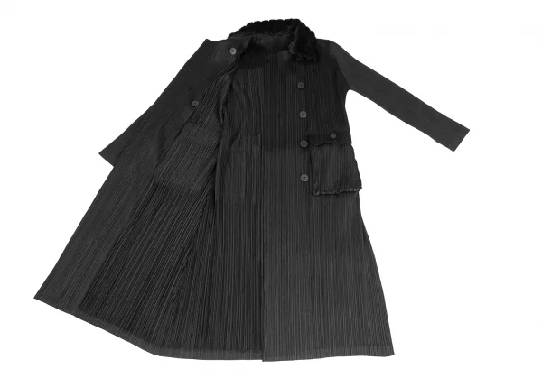 PLEATS PLEASE Detachable Fur Collar Pleated Double Coat K-125032_010