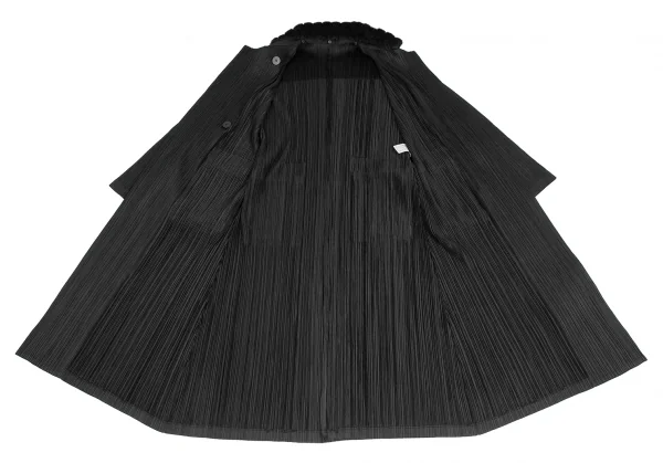 PLEATS PLEASE Detachable Fur Collar Pleated Double Coat K-125032_011