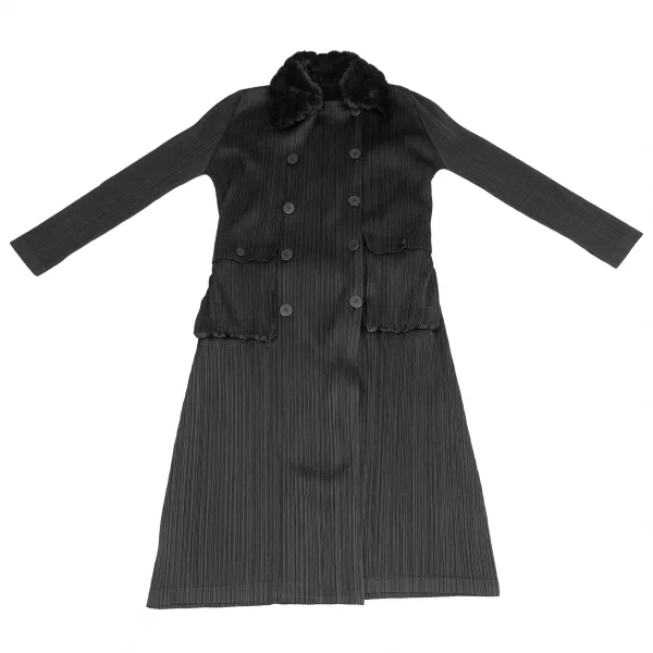 PLEATS PLEASE Detachable Fur Collar Pleated Double Coat K-125032_002