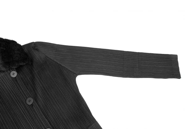 PLEATS PLEASE Detachable Fur Collar Pleated Double Coat K-125032_005