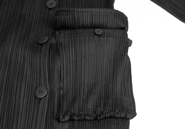 PLEATS PLEASE Detachable Fur Collar Pleated Double Coat K-125032_009