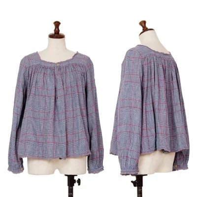 45rpm Glen Check Lace Switching Square Neck Blouse
