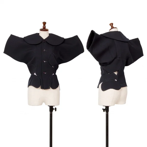 コムデギャルソンCOMME des GARCONS ウールギャバボンディング切替ショートジャケット 紺S K-125050_001