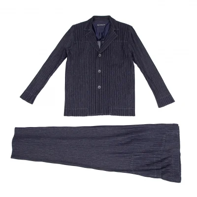 ISSEY MIYAKE MEN Denim Printed Pleats Jacket & Pants