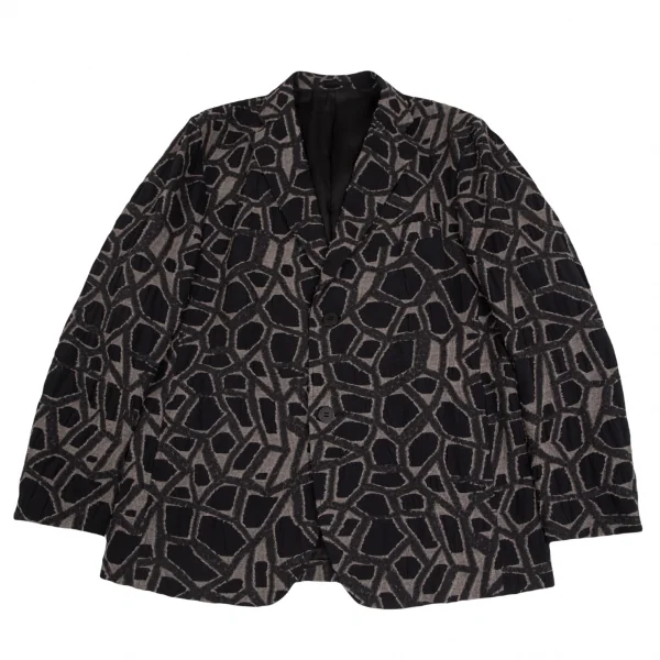 イッセイミヤケ メンISSEY MIYAKE MEN ネットカットジャガードデザインセットアップスーツ 黒グレー4 K-125121_002