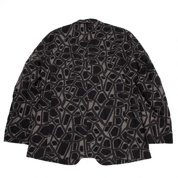 イッセイミヤケ メンISSEY MIYAKE MEN ネットカットジャガードデザインセットアップスーツ 黒グレー4 K-125121_010