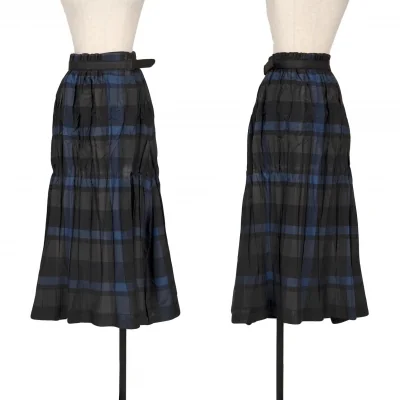 ISSEY MIYAKE Belted Wrinkle Pleats Check Skirt