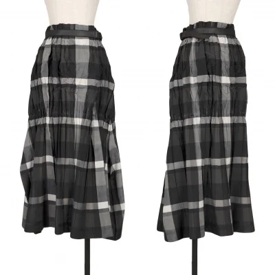 ISSEY MIYAKE Belted Wrinkle Pleats Check Skirt